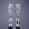 ZAKOL White Zircon Leaf Dangle Earrings for Women Shinny Water Drop Crystal Flower Pendant Earring Bridal Wedding Zircon