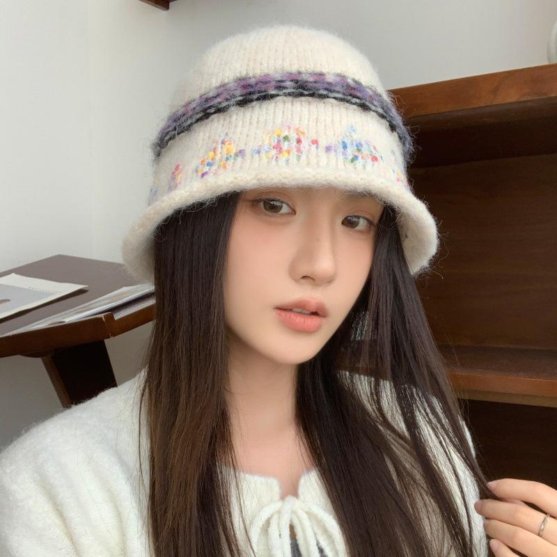 Chapeau Bob Jacquard Pétale Fair Isle 2025 en Laine - Tricot Mince Décontracté pour Femme pour Automne & Hiver