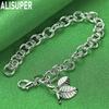 925 Sterling Silver Charming Side Chain Double Leaf Bracelet Gift Jewelry