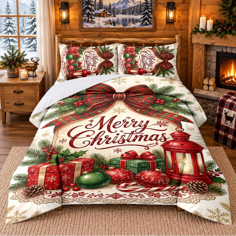 Christmas 3Pcs Bedding Set 1 Bed Sheet 2 Pillowcases Printed Bedroom Bedding Holiday Gift
