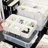 Bardzo Duże 4-Poziomowe Układane Pudełko do Przechowywania z Pokrywką Przezroczysty Plastikowy Organizer Pudełko do Przechowywania Klocków Zabawkowych Pojemnik do Szkoły Biura