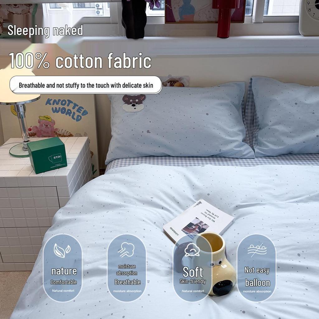 2025 New Style Full Cotton Embroidery Bedding Set: Includes Duvet Cover, Bed Sheet, and Three-Piece Dorm Towel Set