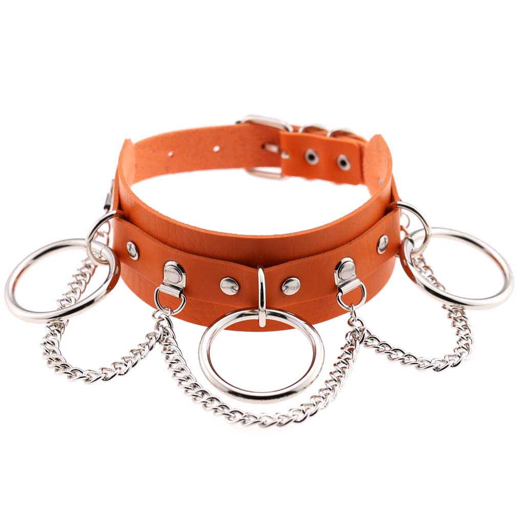 Punk Rock Harajuku Rivet Necklace Choker Collar for Women Men Girls Fashion PU Leather Alloy Cool Gothic Lock Link Circle Collar Choker Necklace
