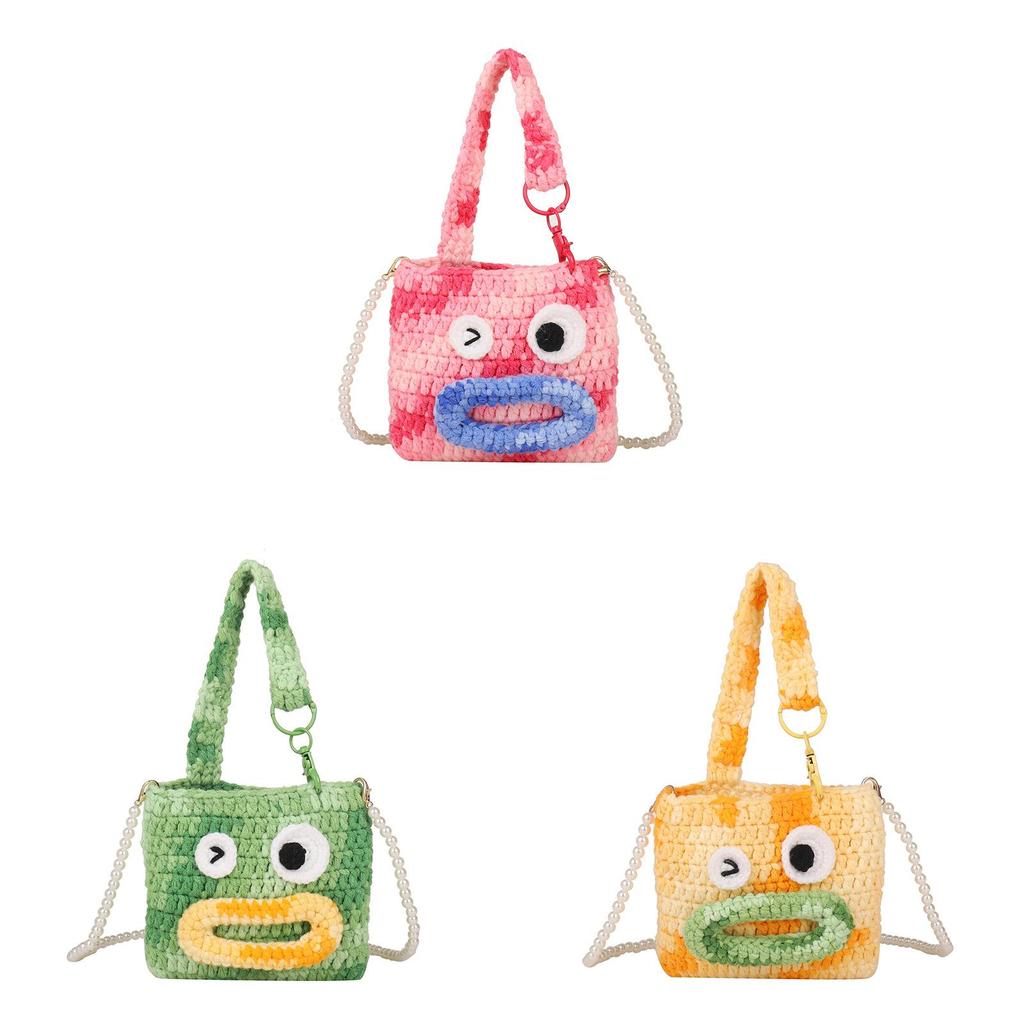 Knitted Cartoon Panda Shaped Coin Purse With Pearl Embellishments For Daily Use