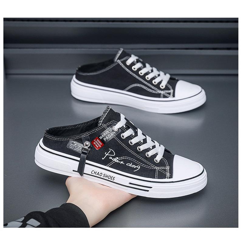 Men's Canvas Shoes, Breathable Casual Men's Shoes, Half-drag Student Trendy Shoes