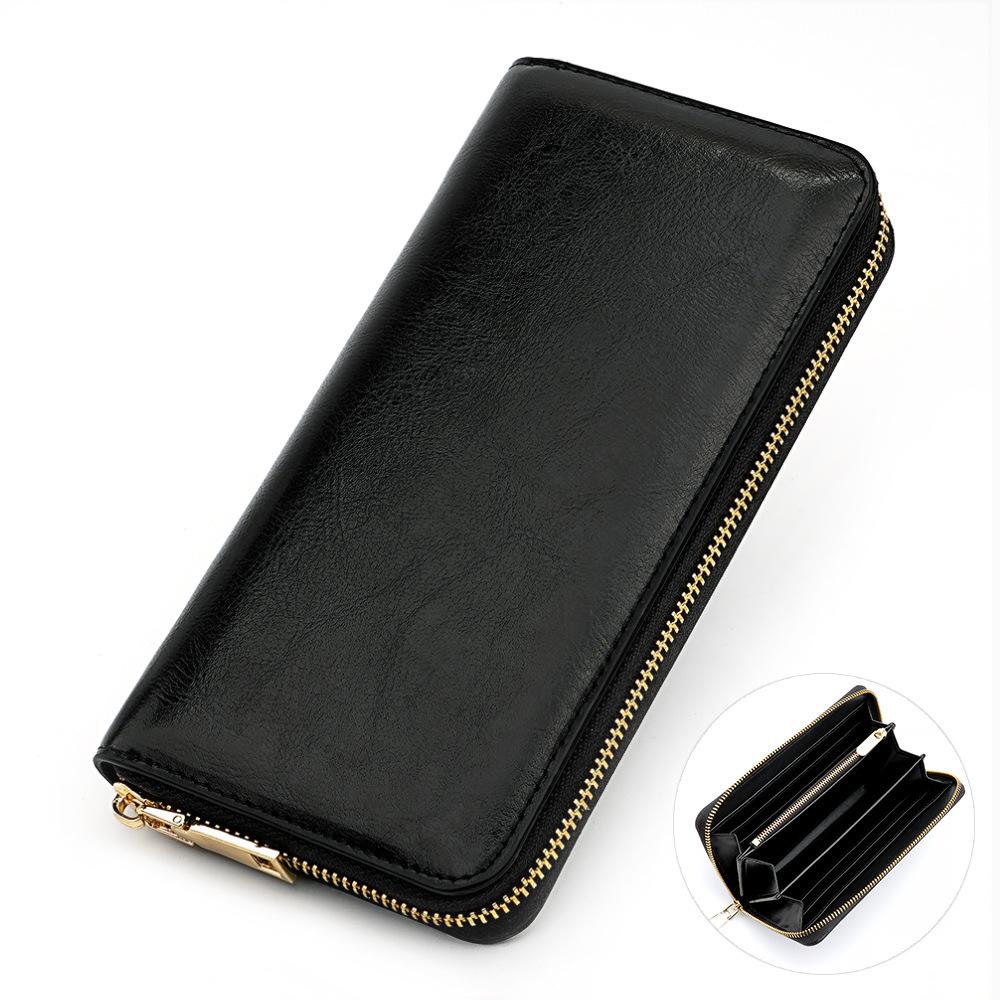 Oil wax cowhide women s zipper wallet long large capacity handbag