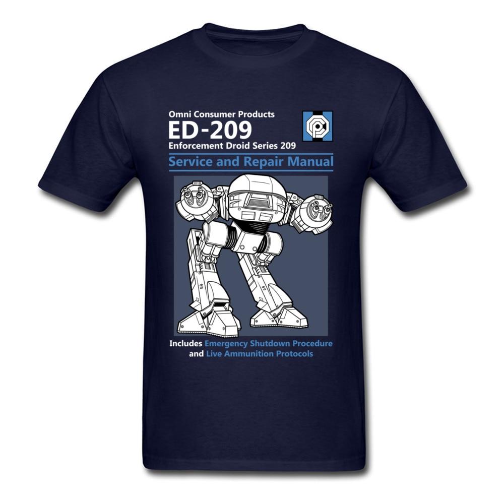Blue Men T Shirt Summer Fashion Casual Tshirt Printing Robot ED 209 Men's Top Quality Full Cotton Clothing Mens Tee Shirt