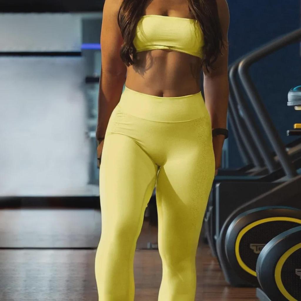 DFYNE Jacquard Cross-Back Tube Top & Hip-Lift Fitness Leggings Yoga Set