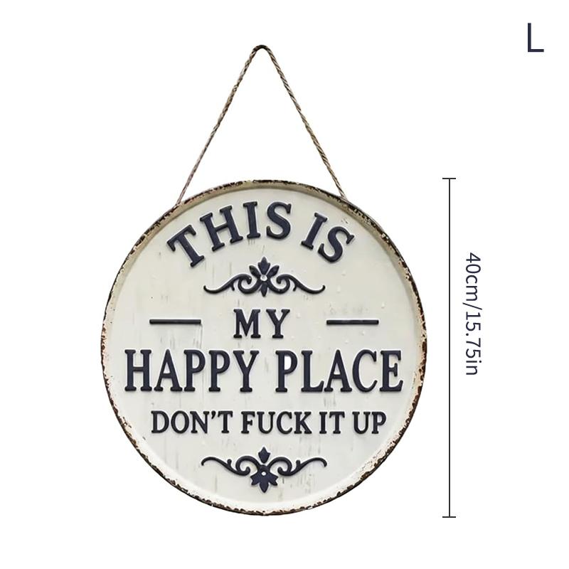 2D Flat Rustic Metal Garden Sign Happy Place Wall Art Decorative Outdoor Yard Plaque for House Porch