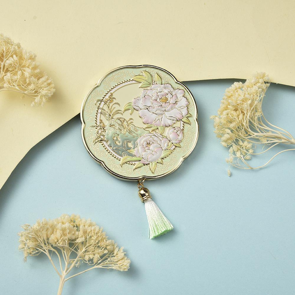 Peony Folding Mirror: Electroplated Metal with Cultural Print - New Chinese Style Souvenir