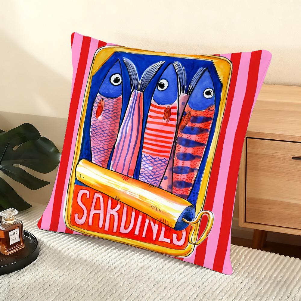 Sardine Can Cushion Cover Soft Short Plush Pillow Cover Smooth Cozy Texture Aesthetic Cushion Case Home Decor