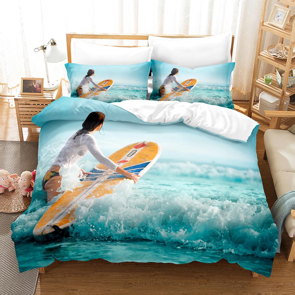 3D Printed Surfing Summer Bedding Set Down Quilt Cover With Pillowcase Double SIngle King