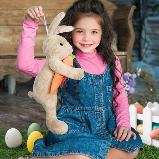 Rabbit Ornament Plush Standing Easter Decoration with Hand-Held Carrot Soft Pink Ears Tree Topper Holiday Home Decor Indoor Gift Prop