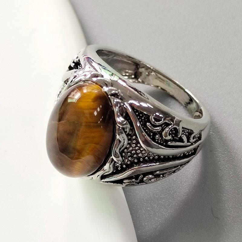 Viya Wish Best-Selling Vintage Men's Yellow Tiger Eye Braided Striped Ring