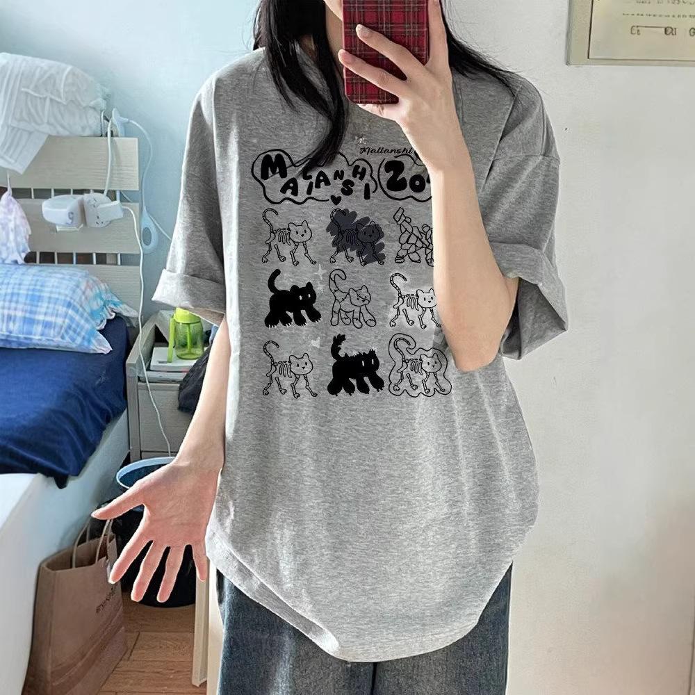 Pure cotton American retro short-sleeved t-shirt women's new popular design sense niche loose large size cartoon trendy top