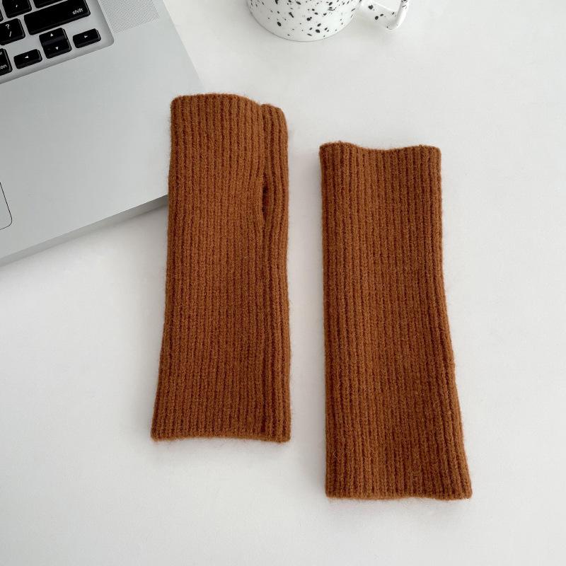 Winter Warm Gloves Knitted Mittens Soft Warm Fingerless Gloves Women Fashion Solid Color Half Finger Gloves Winter Accessories