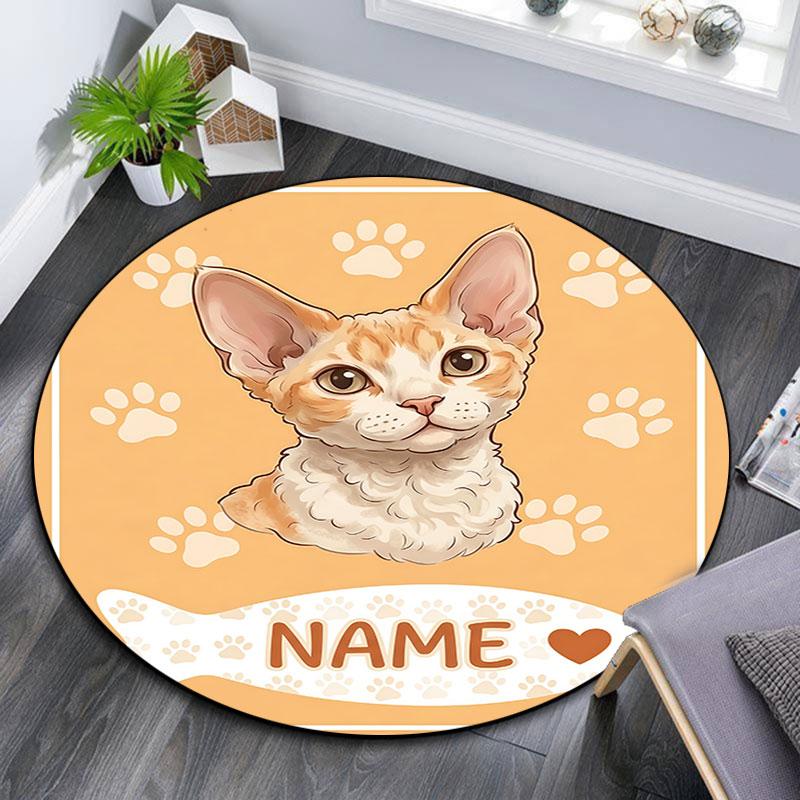 Custom Name,Cute Cat Portrait Series pattern round rug,Carpet Rug for Living Room Bedroom Playroom ,Non-slip Floor Mat,Holiday Gifts and Birthday Gift