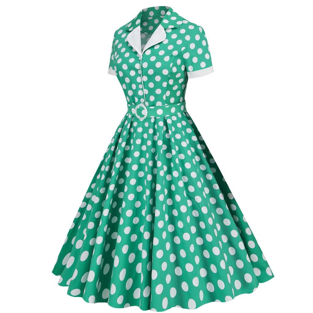 Picknickkleid im Stil der 50er Jahre mit Polkapunkten und hoher Taille für Retro-Veranstaltungen