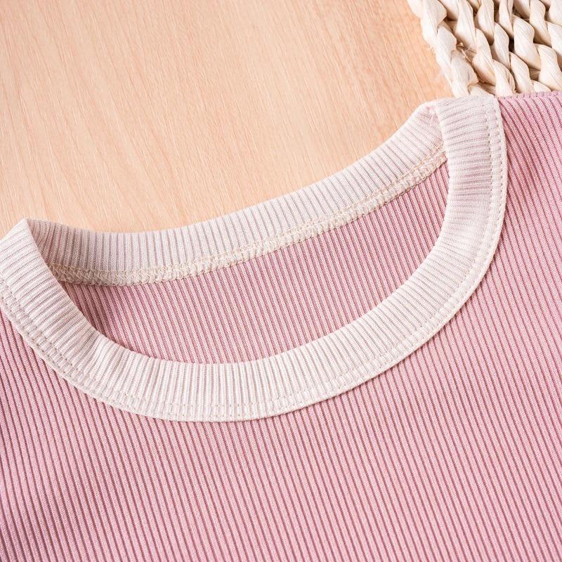 Boys Girls Ribbed Summer Outfit Set Toddler Short Sleeve T Shirt Shorts Children 2Pcs Clothes Sets Korean