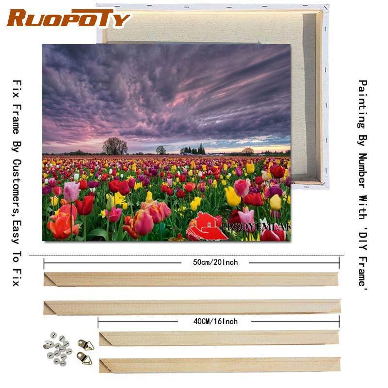 RUOPOTY Digital Painting Flower Sea Hand-Painted Wall Art Painting Unique Gifts On Canvas Sunset Pictures Home Decoration