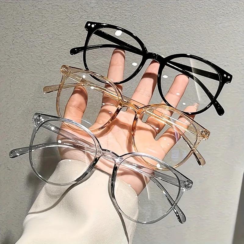 1Pc/3Pcs Simple and Stylish Round Frame Glasses Set with Rivet Design, Suitable for Daily Wear, Natural Look, Versatile Style