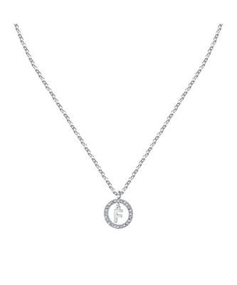 Letter F Steel Necklace With Clear Crystal LPS10ASF14 For Women