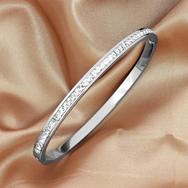 Ins Style Trendy Inlaid Zircon Titanium Steel Light Luxury Bangle Exquisite  Bracelets For Women Man Charm Simple Jewelry