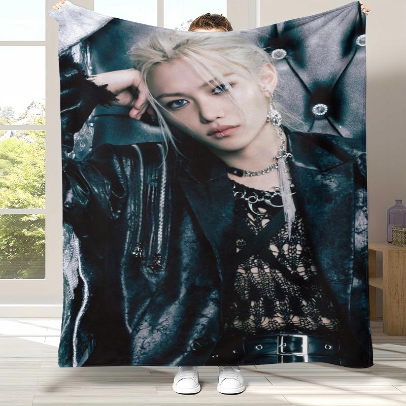 Felix Kpop Stray Kids Flannel Blanket,Ultra Soft Warm Plush Throw for Home Bedroom Bed Sofa Cover Camping Picnic gift