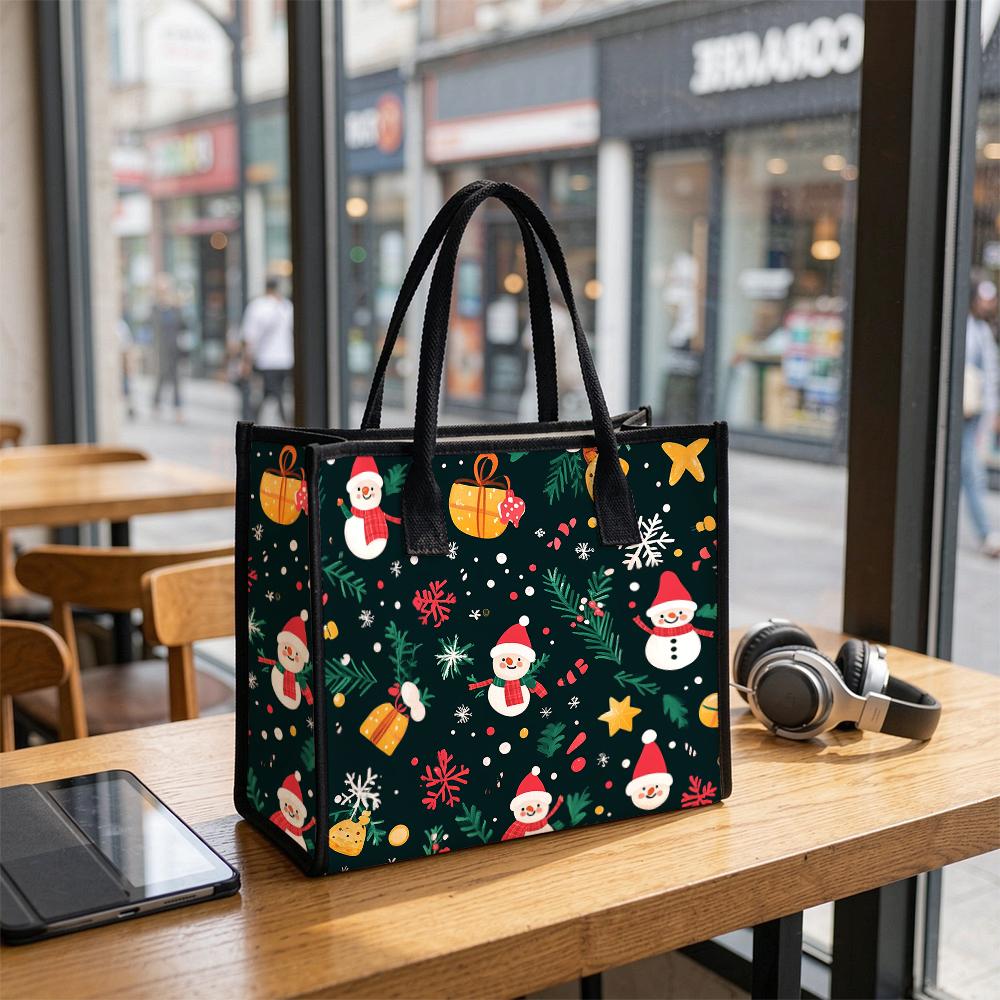 Christmas Snowman Printed Portable Tote Bag Cute Fashion Shoulder Handbag for Daily Use
