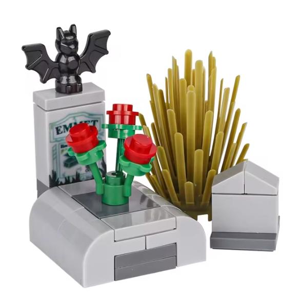 Halloween Scene Building Blocks MOC Cemetery Tombstone Mouse Pumpkin Car Vampire Throne Fireplace Bat Light Candle Toy Gift A040
