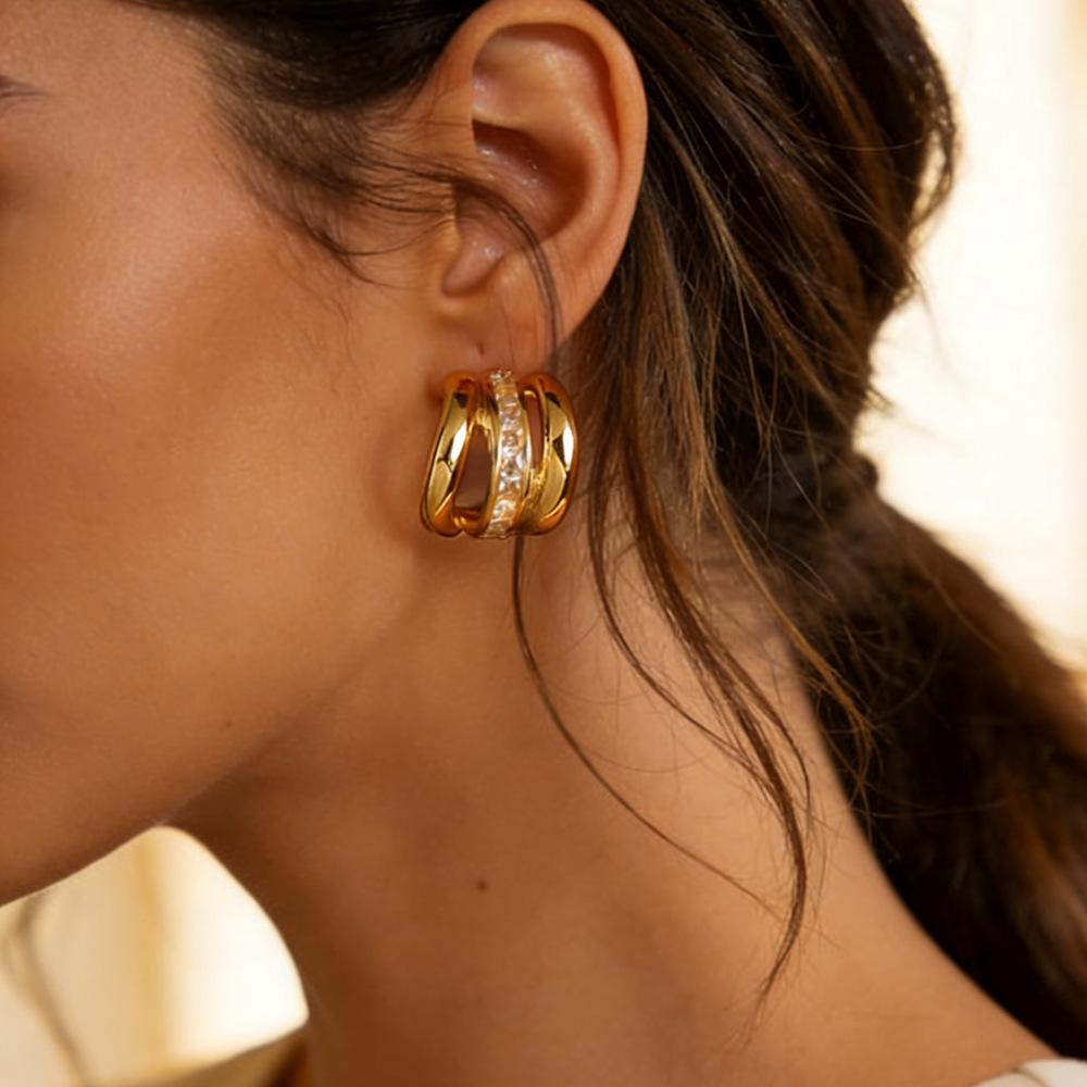 Cross-border Stainless Steel Hoop Earrings Light Luxury Premium Feel Featuring Cubic Zirconia 18k Real Gold Plating
