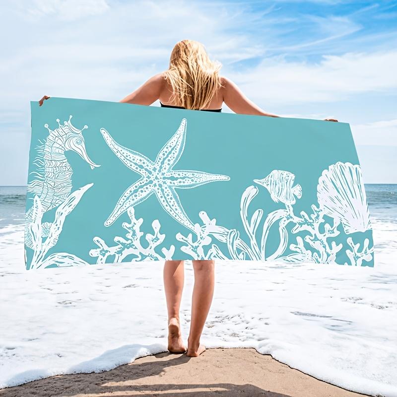 Boho Seestern Strandtuch, Schnelltrocknendes Saugfähiges Mikrofaser Badetuch, Handtuch mit Tropischem Blumendruck für Strand & Urlaub