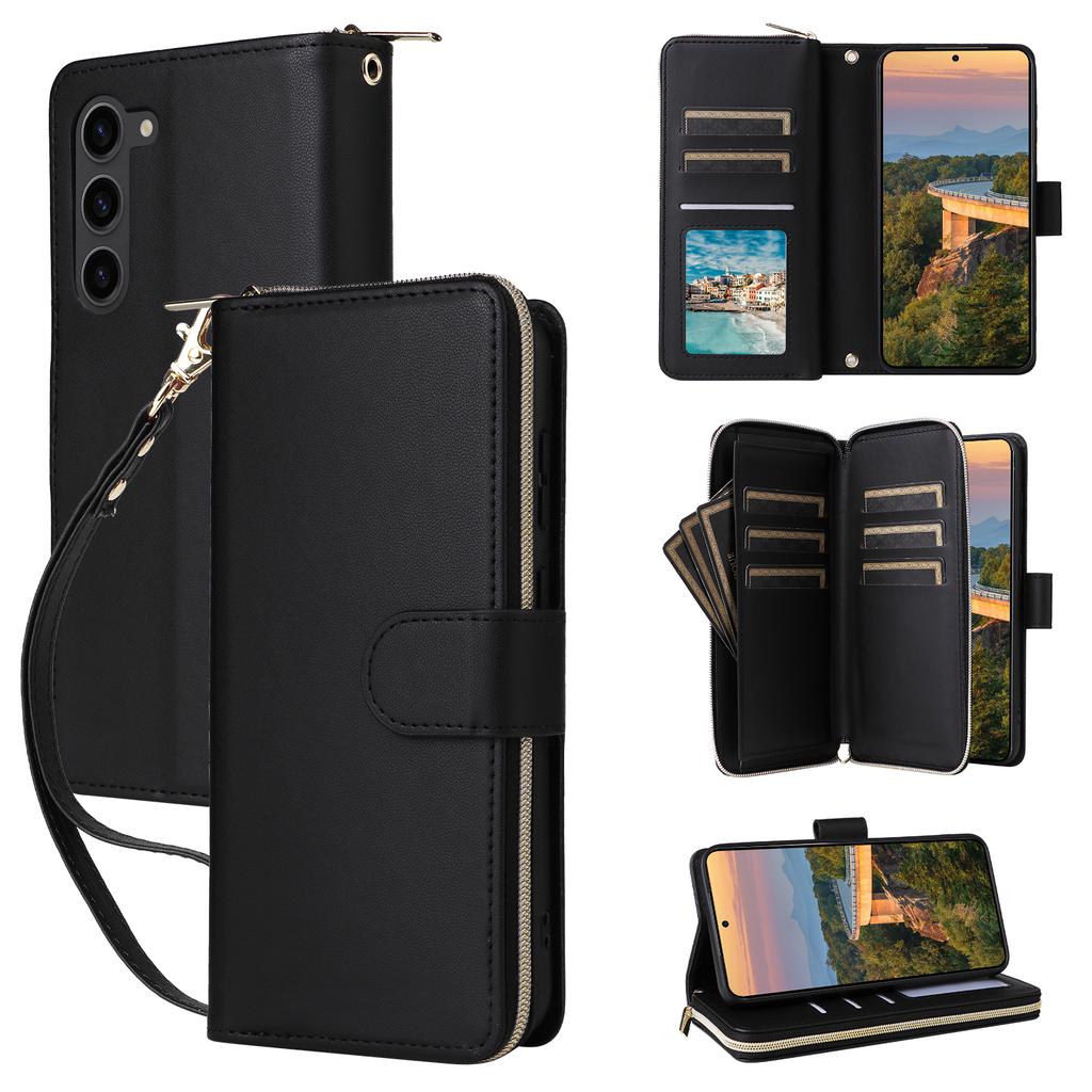 R20 For Samsung Galaxy S23+ Case Zipper Pocket Leather Phone Cover with 9 Card Slots