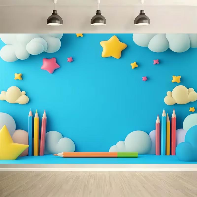 

2D Colorful Pencil & Star Backdrop Kids Birthday Party Photo Booth Background 47.2x31.5inch/120*80cm