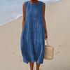 Women's Sleeveless Tank Dress 3D Printed Crew Neck Tunic Dress Casual Beach Vacation Sundress with Pockets