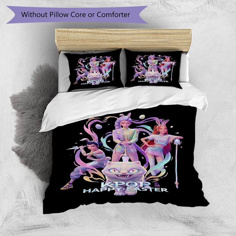 Set copripiumino 3 pezzi (1*Copripiumino + 2*Federe, Senza Nucleo),Set Biancheria da Letto con Stampa KPop Demon Hunters, Decorazione Camera da Letto, Stagione Unica, Regalo di Compleanno