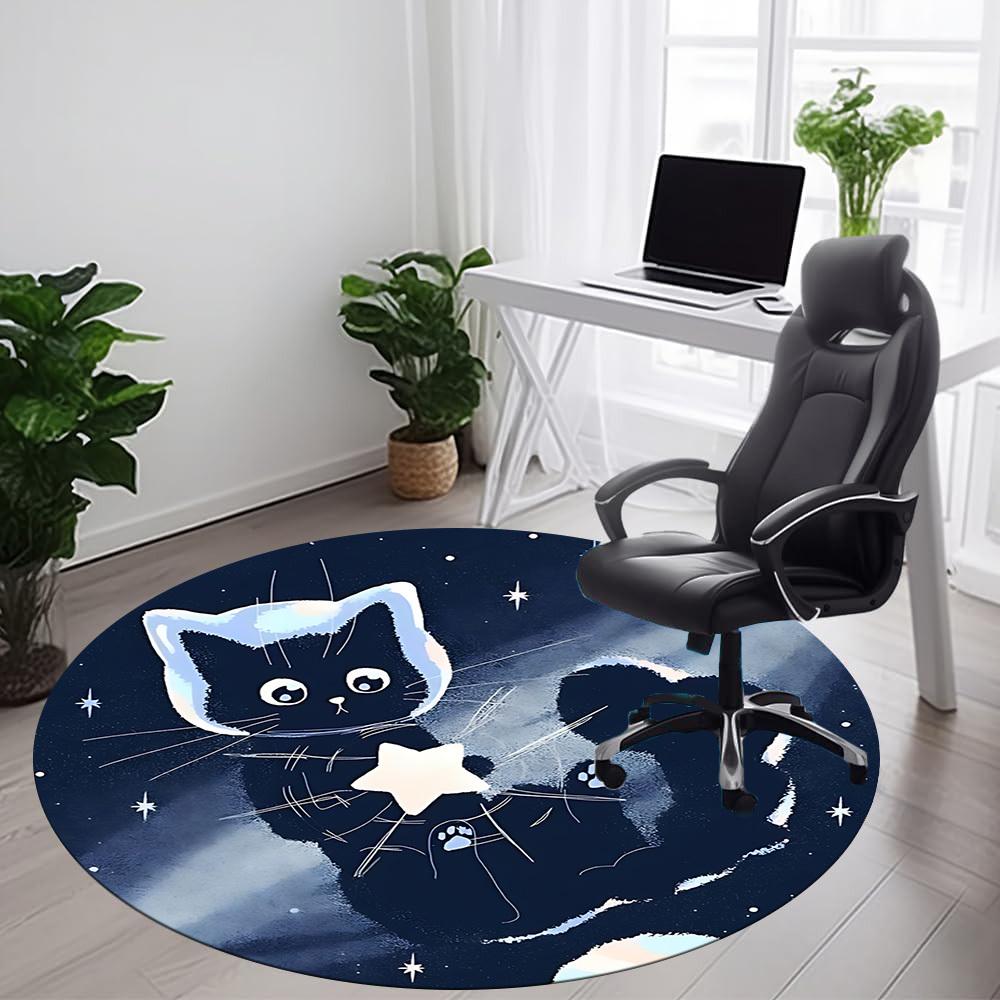 1pc Night Space Cat Office Round Area Rug,  Mat Suitable ForOffice, Under Office Chairs Bedroom Living Room Home Decor, Room Deco