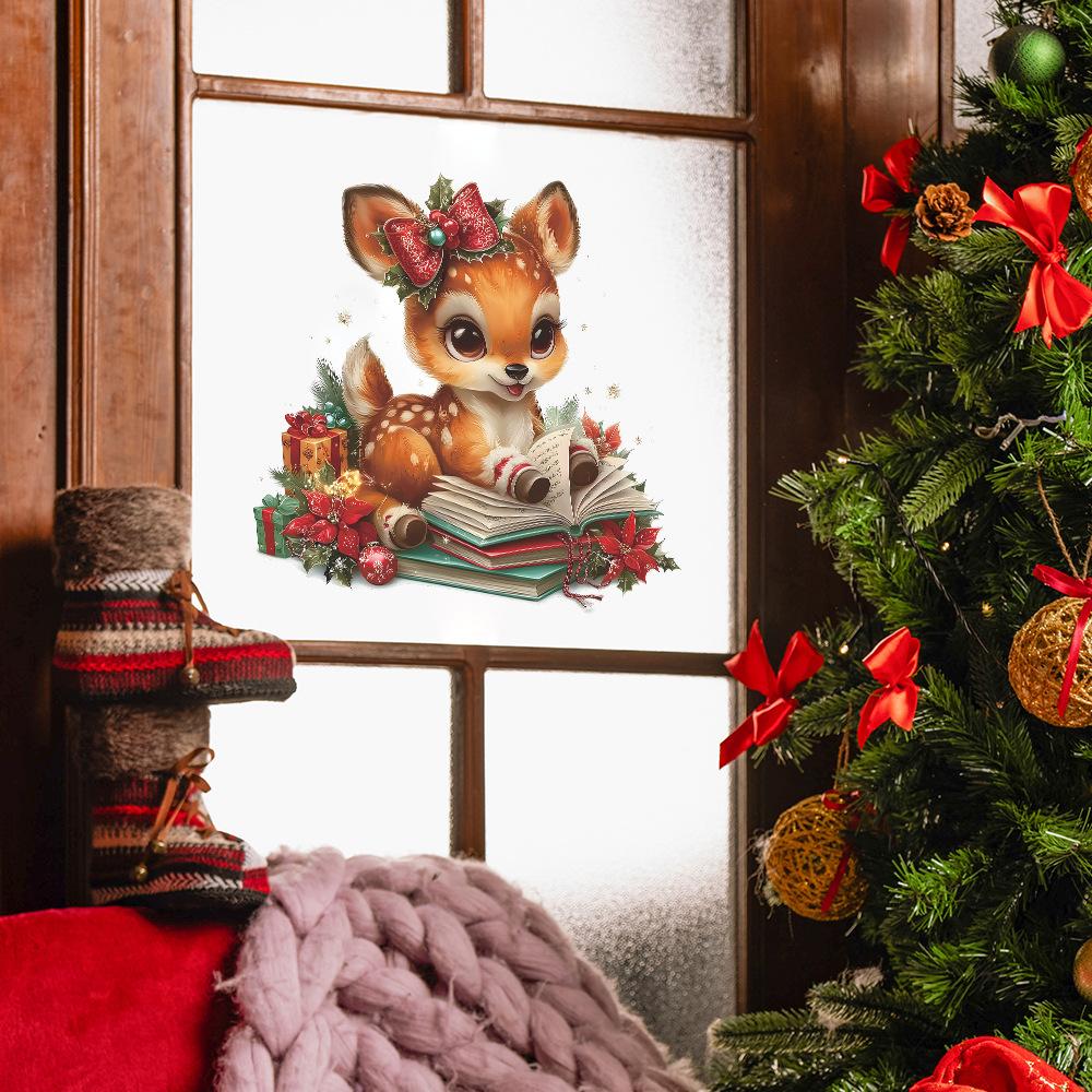 Atmosferă de Crăciun Citind Cerbul Mic Studiu Camera de Zi Înfrumusețare Acasă Autocolante de Perete