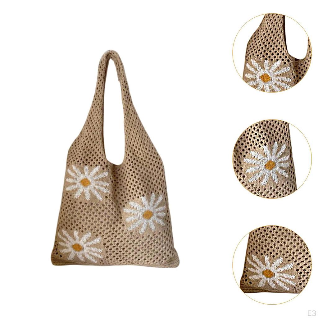 Knitted Tote Bag Chic Hobo for Seaside Holidays Birthday Gift Indoor Outdoor