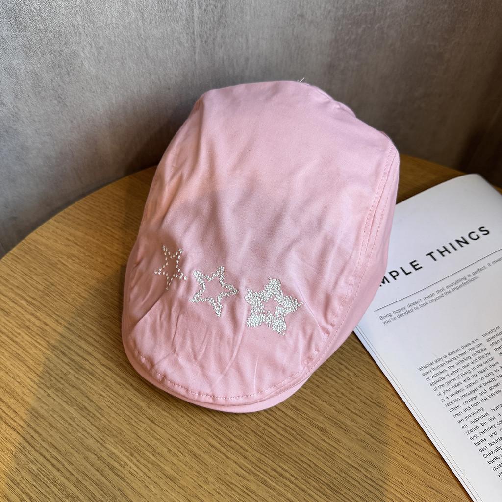 Starry Japanese Style Beret Cap With Short Brim Breathable Cotton For Women