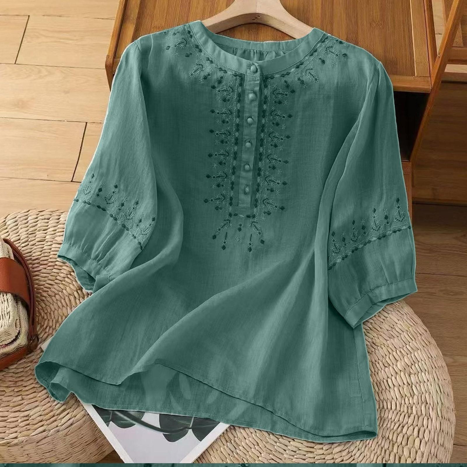 

Модная женская рубашка с рукавом пять четвертей, весна-лето, свободный верх, вышитая рубашка XL