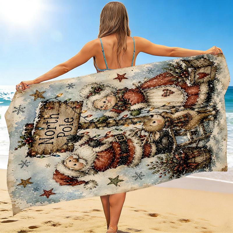 1Pc North Pole Christmas Scene Beach Towel Quick Dry Multiuse For Beach Pool Gym Yoga Home Travel Christmas Halloween Xmas Gift S115