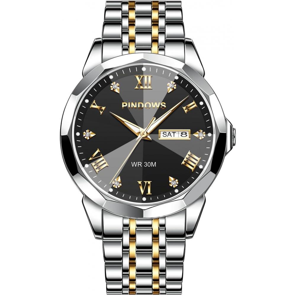 PindowS Men S Luxury Diamond Decorated AnaLog Quartz Waterproof buSineSS dreSS L