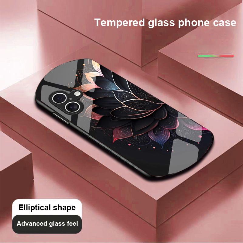 Luminous Black Lotus For Apple IPhone 16 11 13 15 14 Pro Max 12 Mini 7 8 Plus XR XS Elliptical Shaped Tempered Glass Phone Case