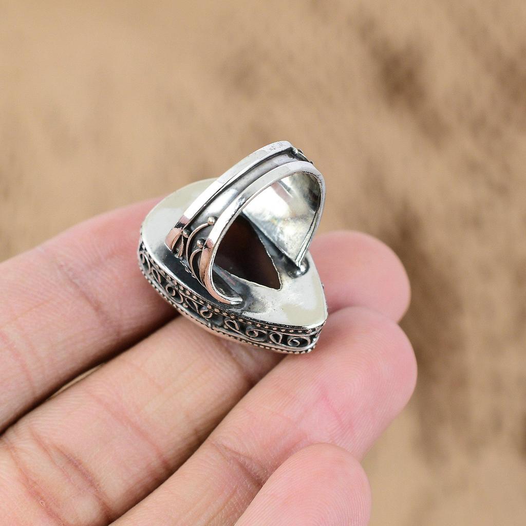 Sterling Silver Botswana Agate Stone Wedding Promise Vintage Ring Jewelry US 7.5