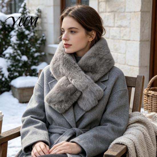 Cozy Neck Wrap for Travel Women Imitation Mink Fur Scarf, Thickened Soft Plush Winter Warm Scarf Warmer, Cold Weather Elegant Shawl Accessory