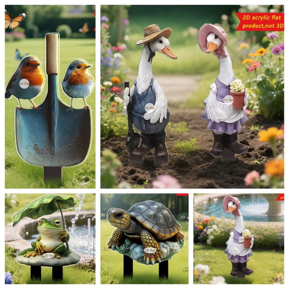 New Frog Duck Turtle Animal 2D Flat Acrylic Courtyard Garden Home Decoration Floor Plug