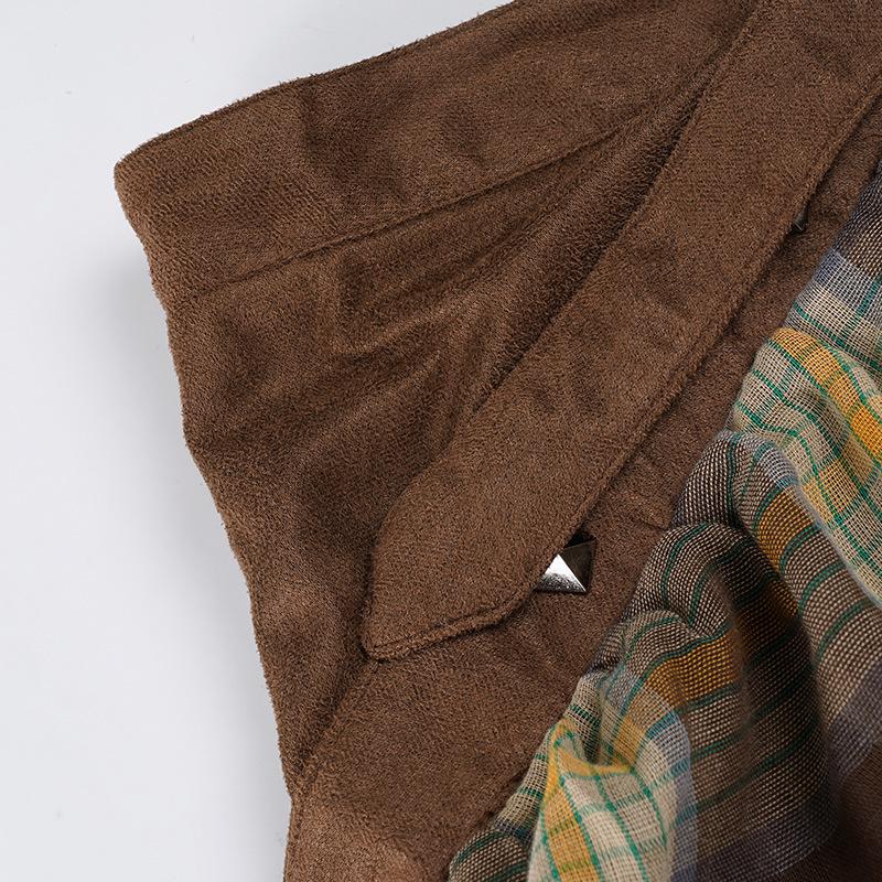 Amerikanischer Streetstyle Karomuster Patchwork Niedrig geschnittener Minirock