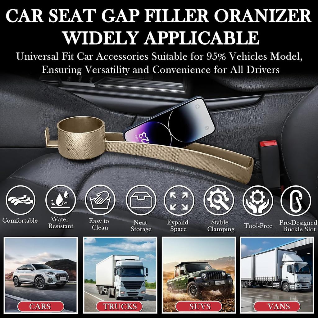 Car Seat Gap Filler Set Of 2, Upgraded Car Side Seat Gap Fillers With Organizer, Cup Holder & Hook Function, Erts Between Front Seats Console Catcher