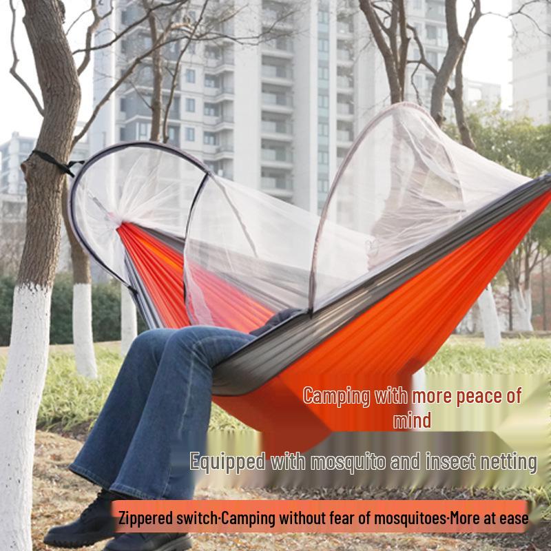 

Automatic Quick-Open Mosquito Net Hammock: Single/Double Outdoor Camping Hammock with Spreader Bar